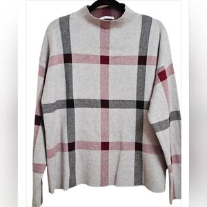 Women's Burgundy, Black, & Grey Plaid Sweater Top~XL